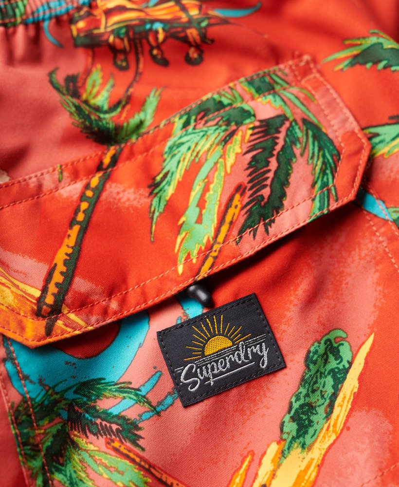 gerecyclede zwembroek met hawaïaanse print van 43 cm in waikiki-rood.