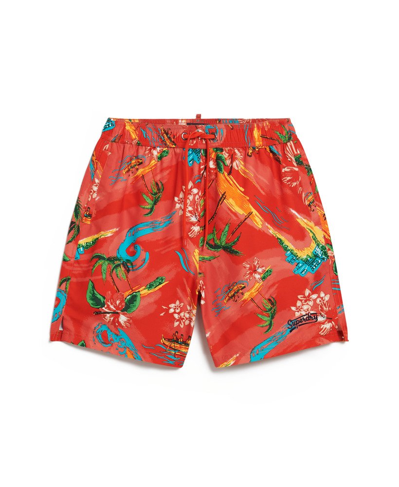 gerecyclede zwembroek met hawaïaanse print van 43 cm in waikiki-rood.