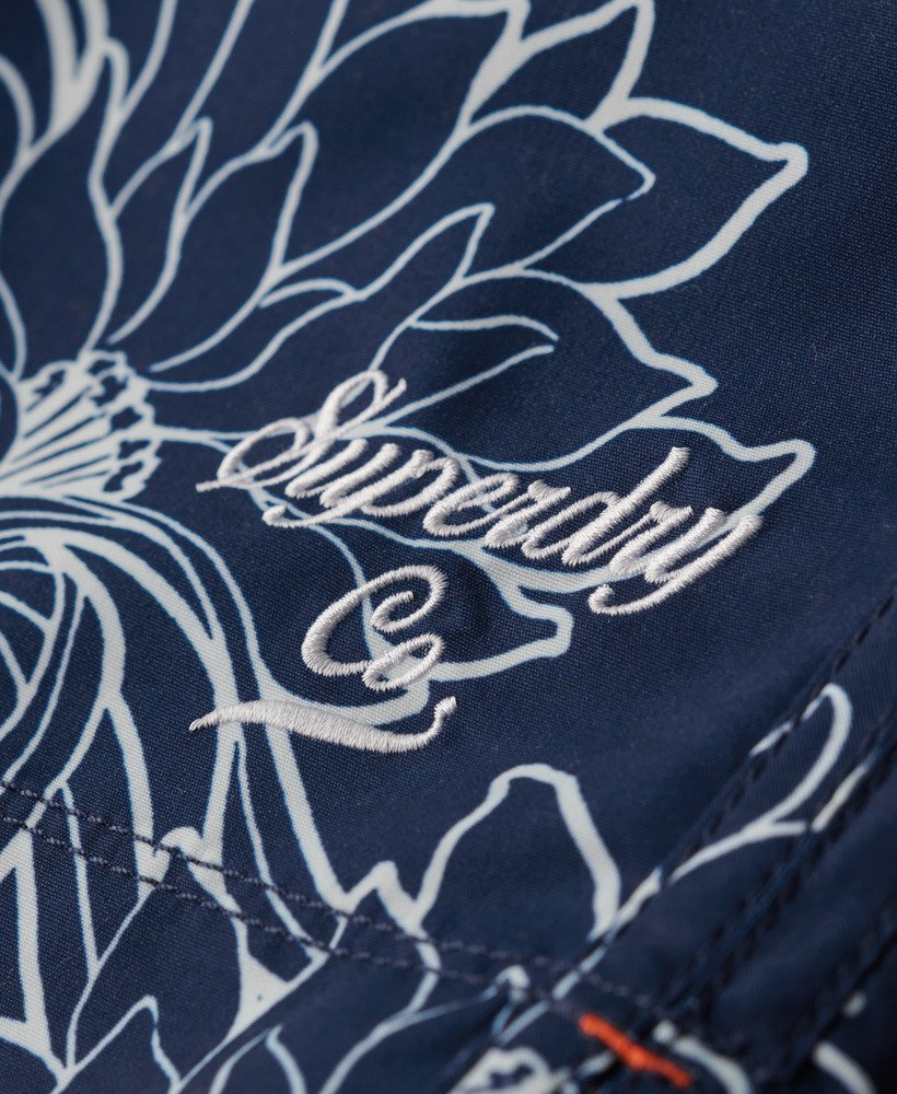 bedrukte gerecyclede zwembroek van 38 cm met blauwe chrysantenprint