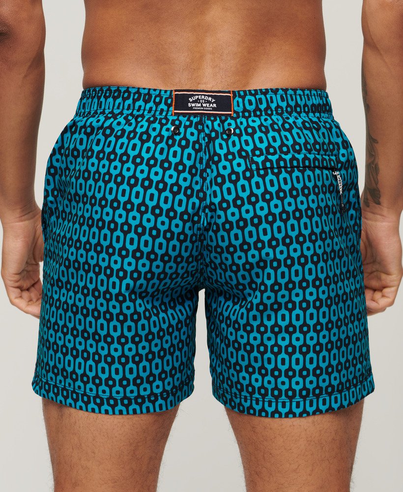 bedrukte gerecyclede zwembroek van 38 cm 15 inch met geometrisch patroon in marineblauw.