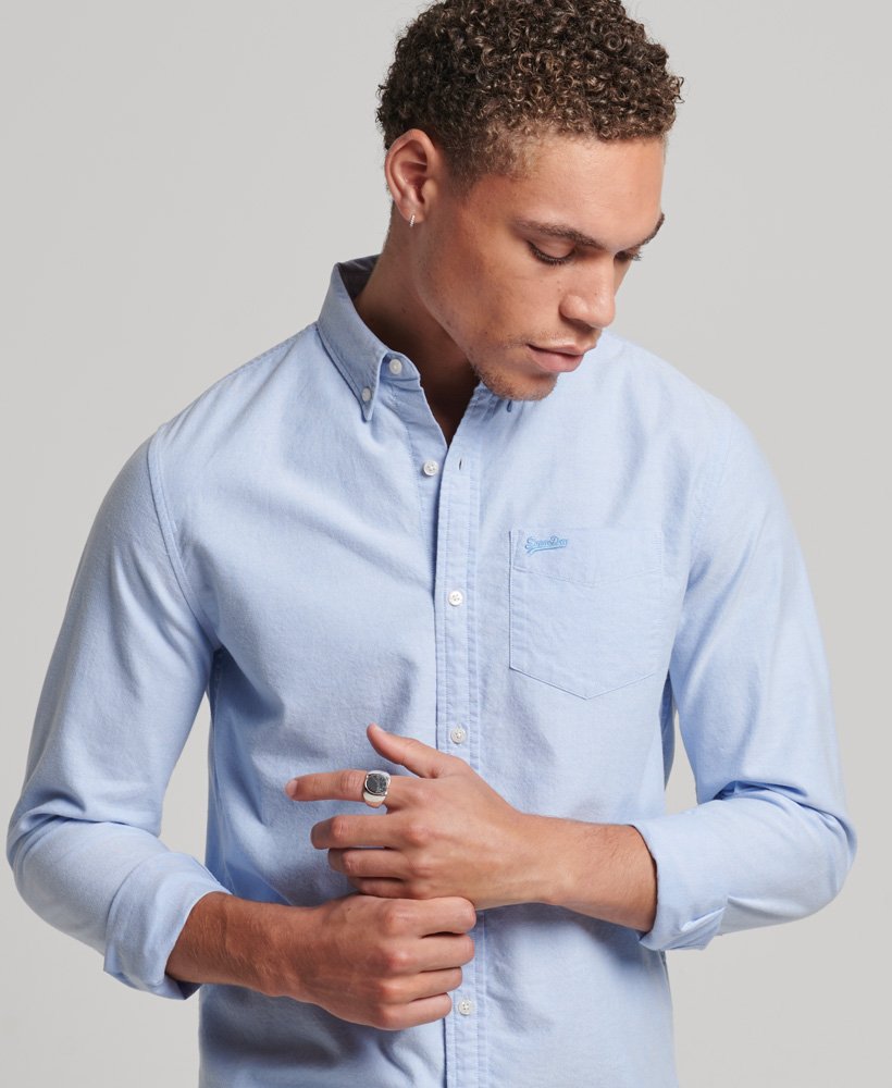 vintage oxford overhemd van biologisch katoen in klassiek blauw.