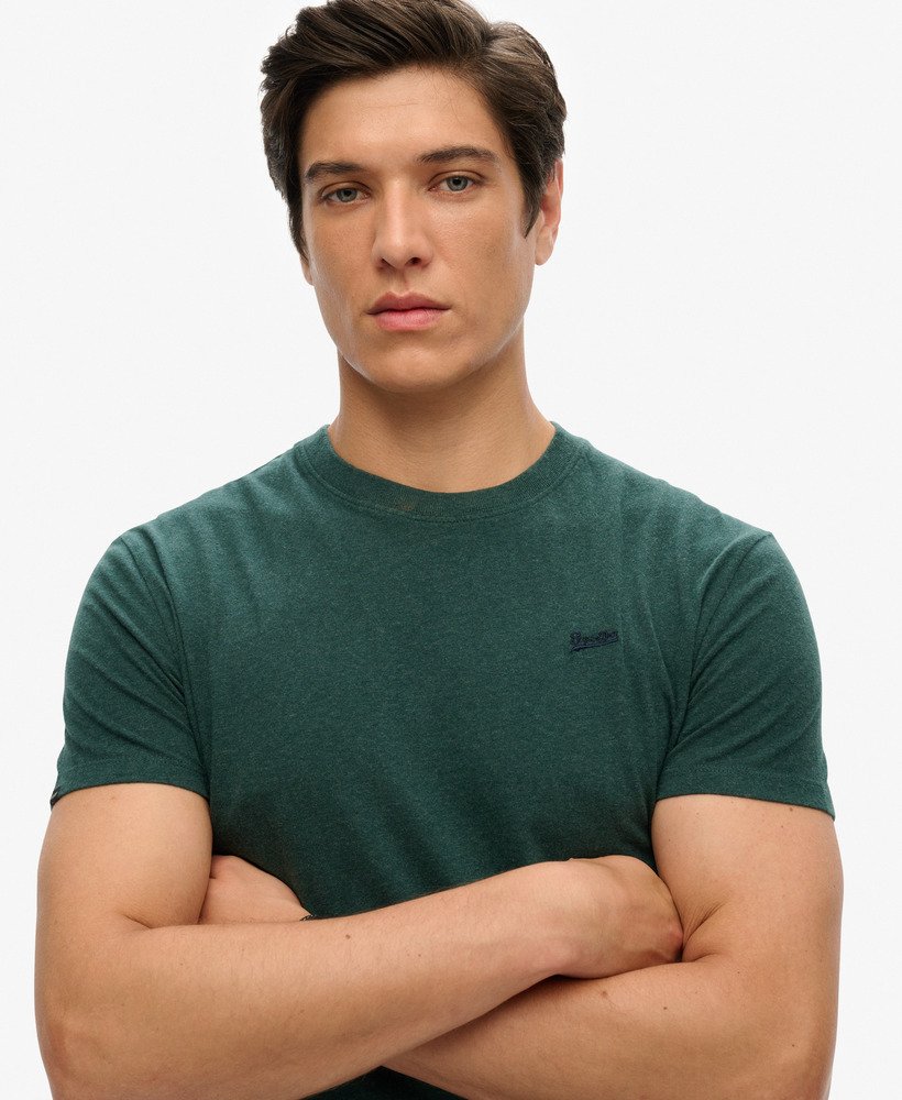 essential t-shirt met klein logo van biologisch katoen in buck green marl.