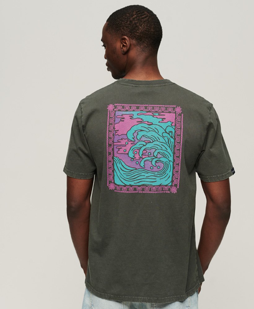 vintage tribal surf t-shirt in vintage zwart