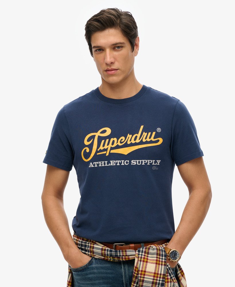 vintage t-shirt met opdruk in nautisch marineblauw.