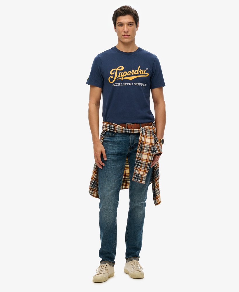 vintage t-shirt met opdruk in nautisch marineblauw.