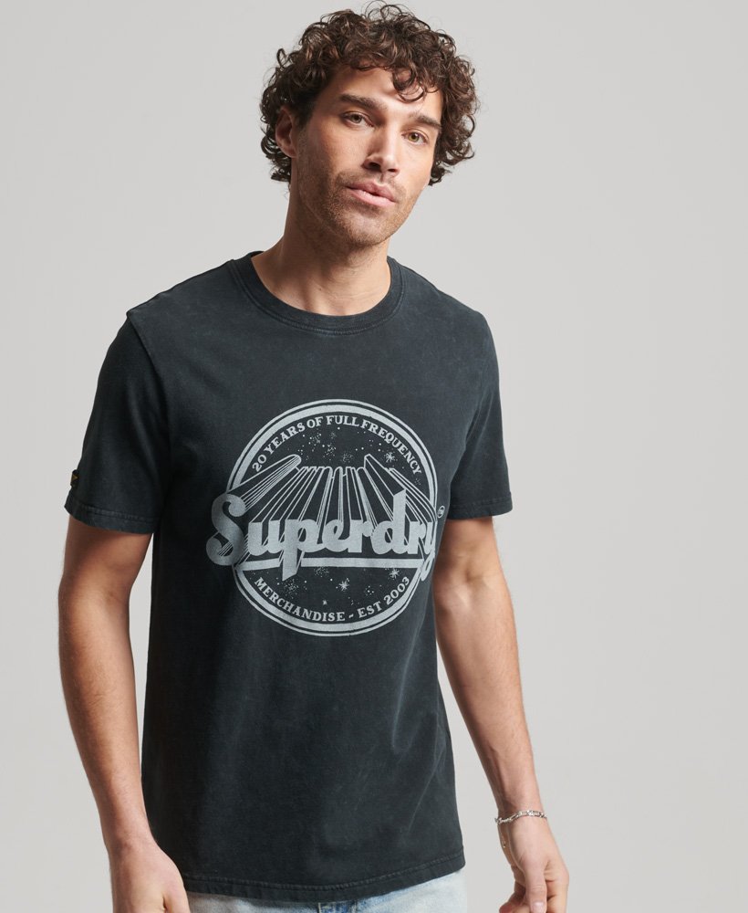 vintage merch store t-shirt met middelhoge rug in zwart