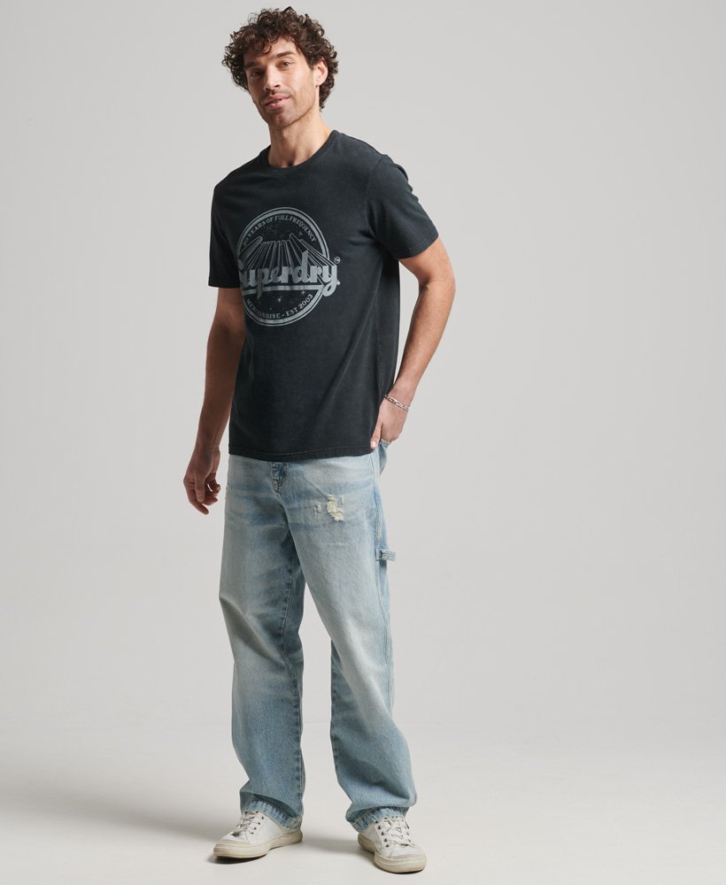vintage merch store t-shirt met middelhoge rug in zwart