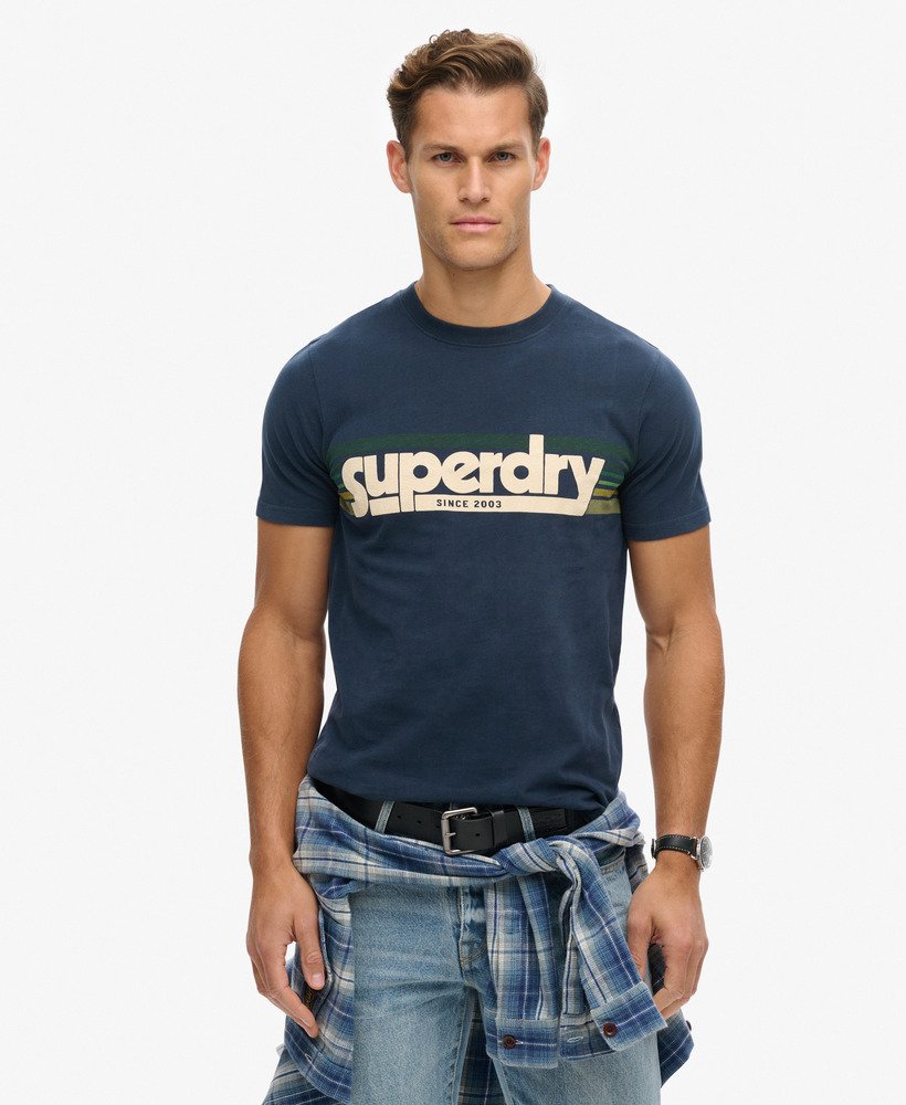 t-shirt met terrain-logo en strepen in eclipse navy