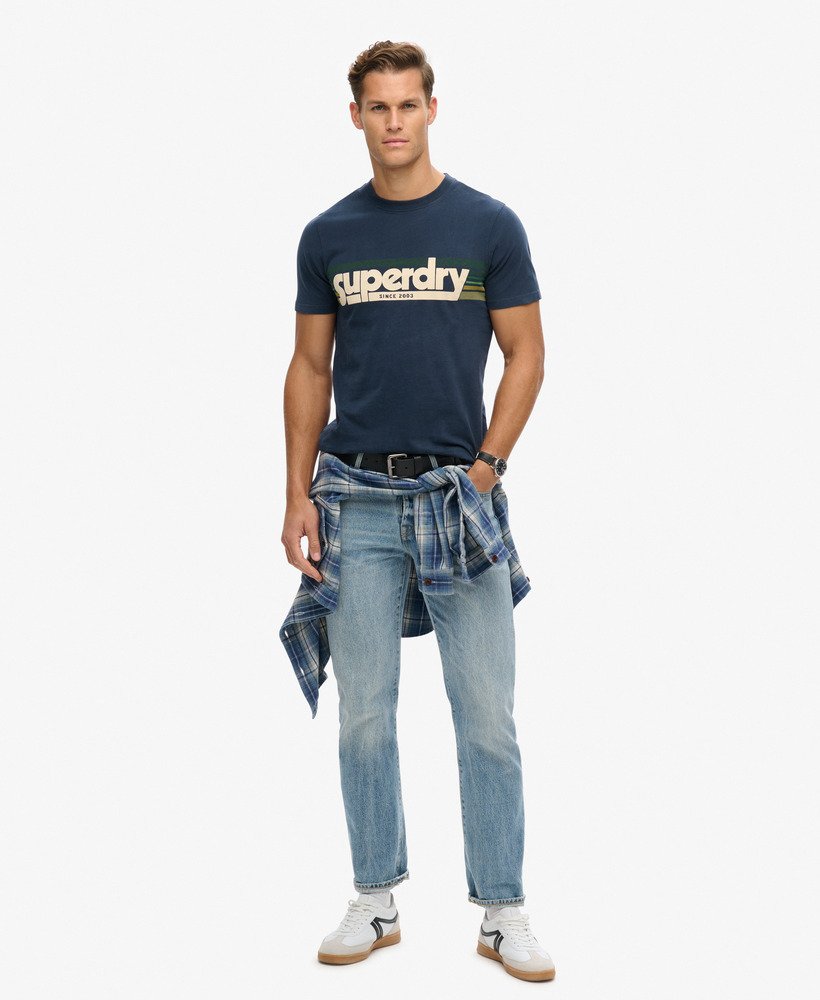 t-shirt met terrain-logo en strepen in eclipse navy