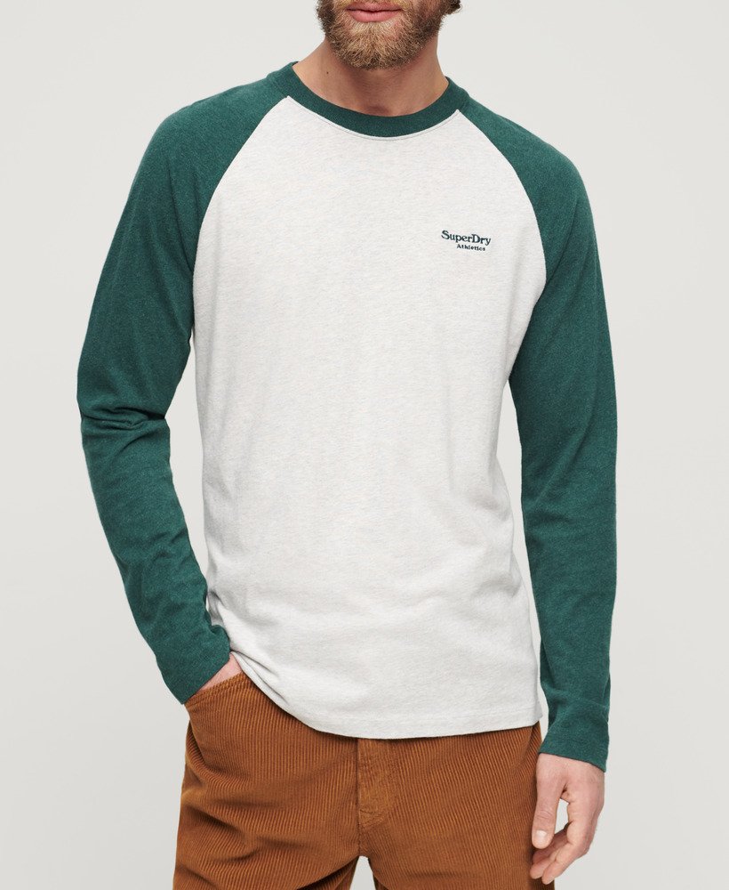 essentiële baseball top met lange mouwen in glacier grey marlbuck green marl