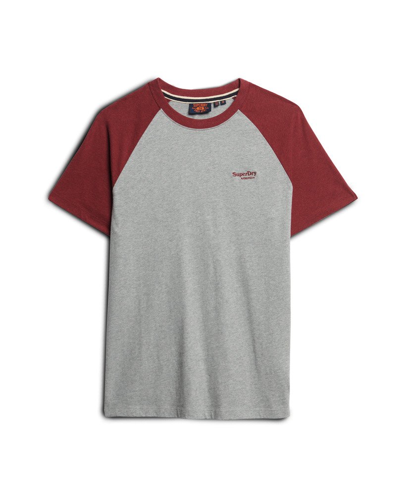 baseball t-shirt met essential logo van biologisch katoen in grijs gemêleerdvintage rood gemêleerd.