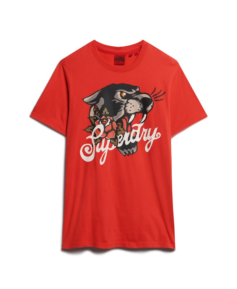 tattoo script print op de voorkant t-shirt in soda pop red
