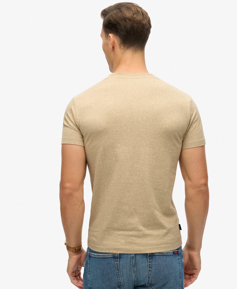 t-shirt met essential-logo van biologisch katoen in beige met bruine spikkels.