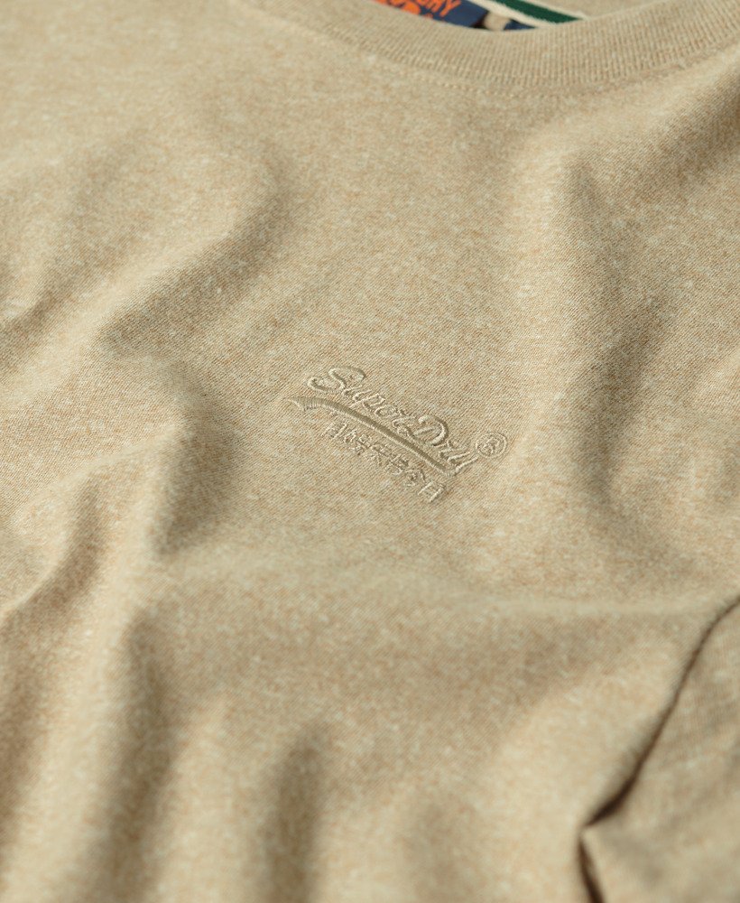 t-shirt met essential-logo van biologisch katoen in beige met bruine spikkels.