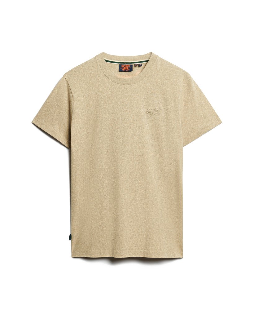 t-shirt met essential-logo van biologisch katoen in beige met bruine spikkels.