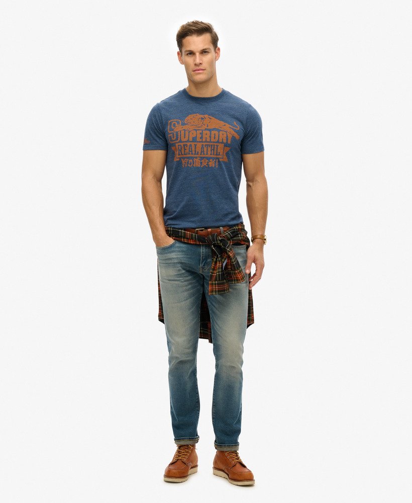 sportief college grafisch t-shirt in zwart-blauw gemêleerd