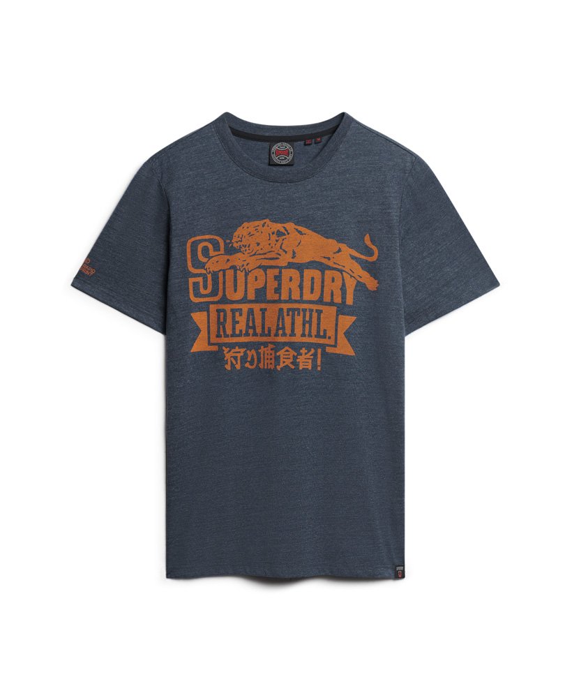 sportief college grafisch t-shirt in zwart-blauw gemêleerd