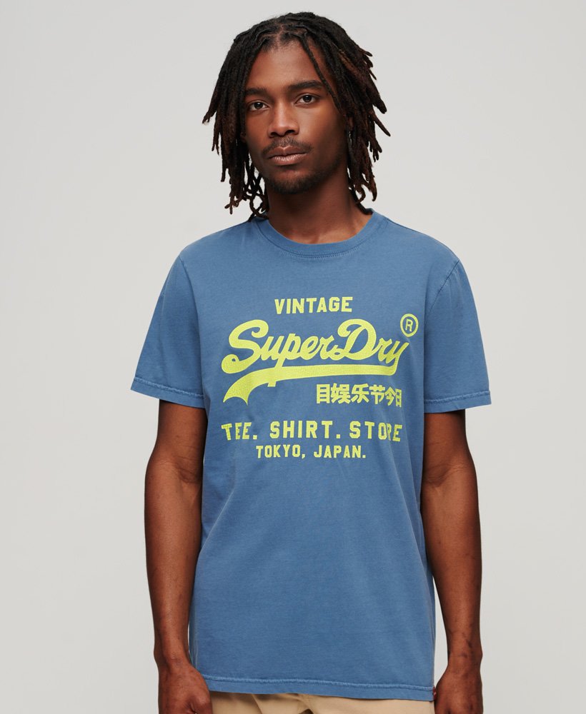 neon vintage logo t-shirt in esign blue