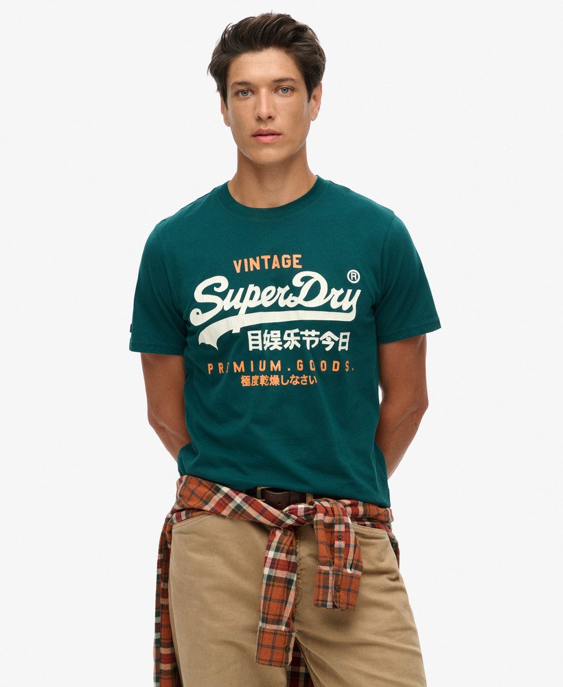 klassiek vintage logo t-shirt in dennengroen.