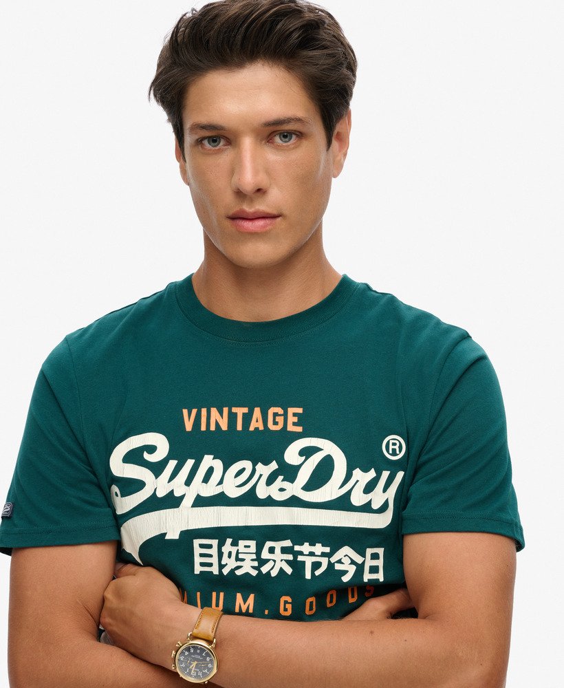 klassiek vintage logo t-shirt in dennengroen.