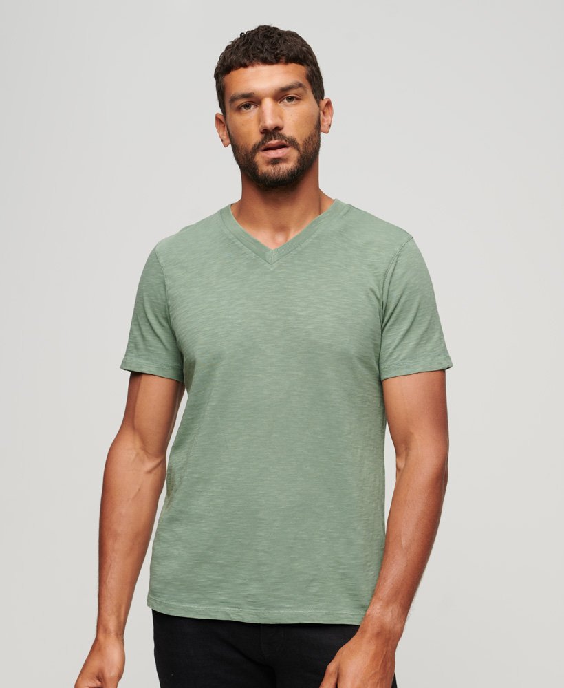 t-shirt met v-hals en slubstructuur in laurel khaki