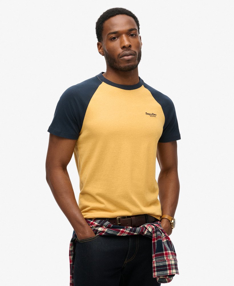 baseball t-shirt met essential logo van biologisch katoen in okergeel gemêleerdeclipse marineblauw