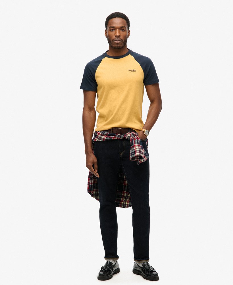 baseball t-shirt met essential logo van biologisch katoen in okergeel gemêleerdeclipse marineblauw