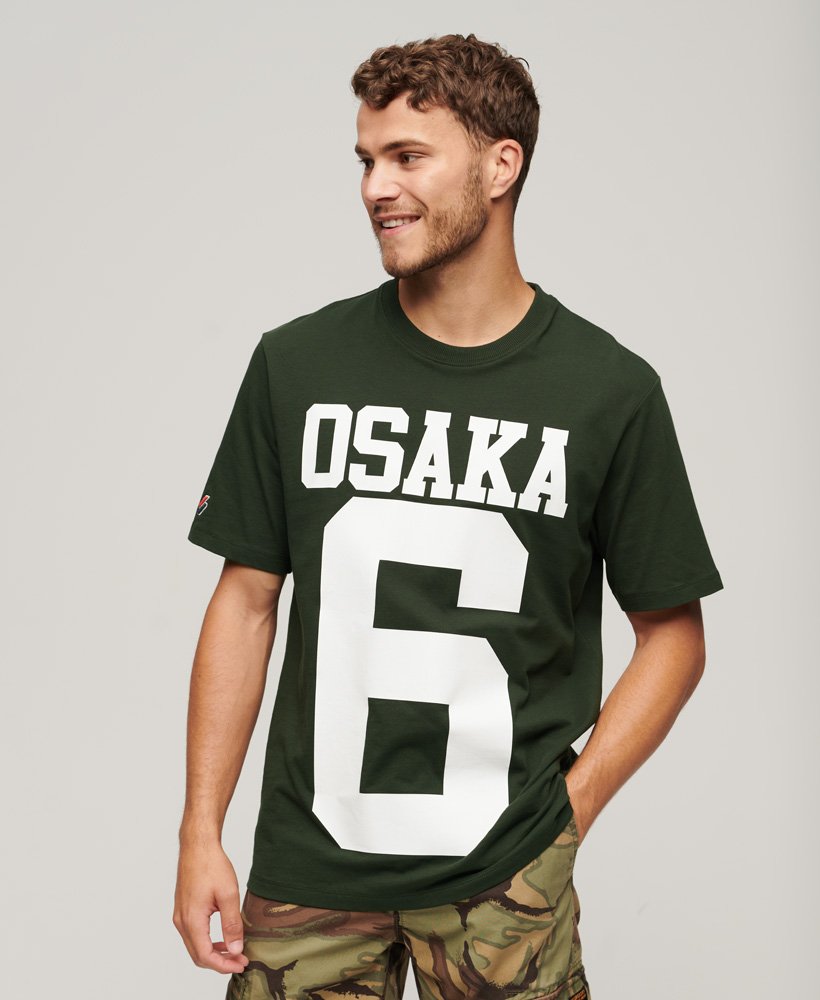 osaka logo loose t-shirt in academy dark green
