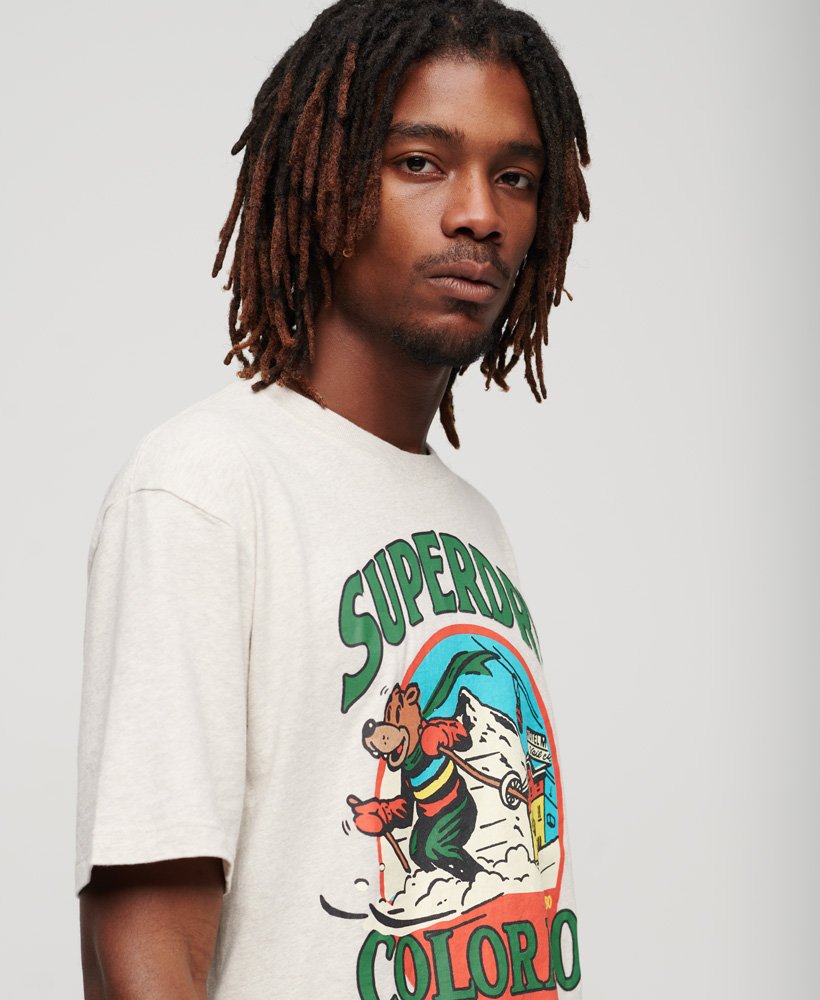 t-shirt met reisansichtkaartprint in havercrème gemêleerd.