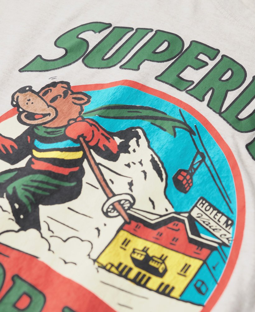 t-shirt met reisansichtkaartprint in havercrème gemêleerd.