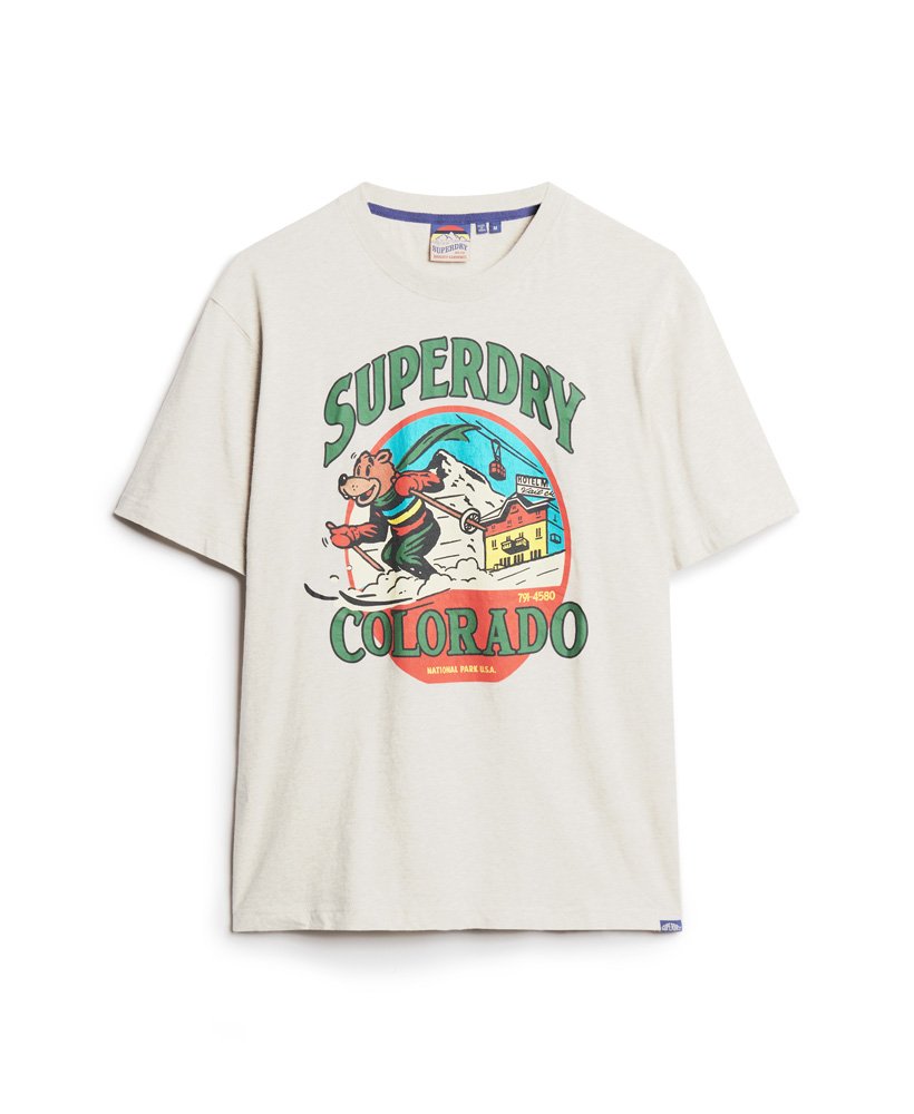 t-shirt met reisansichtkaartprint in havercrème gemêleerd.