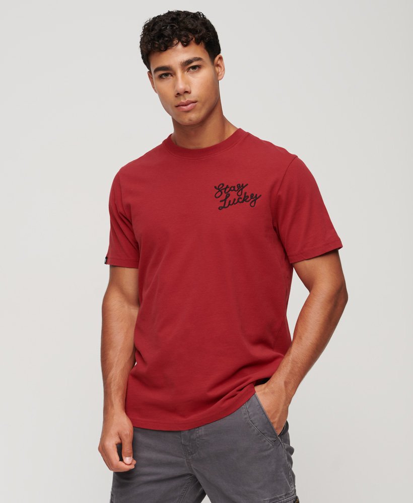 stay lucky graphic t-shirt in chilli pepper red