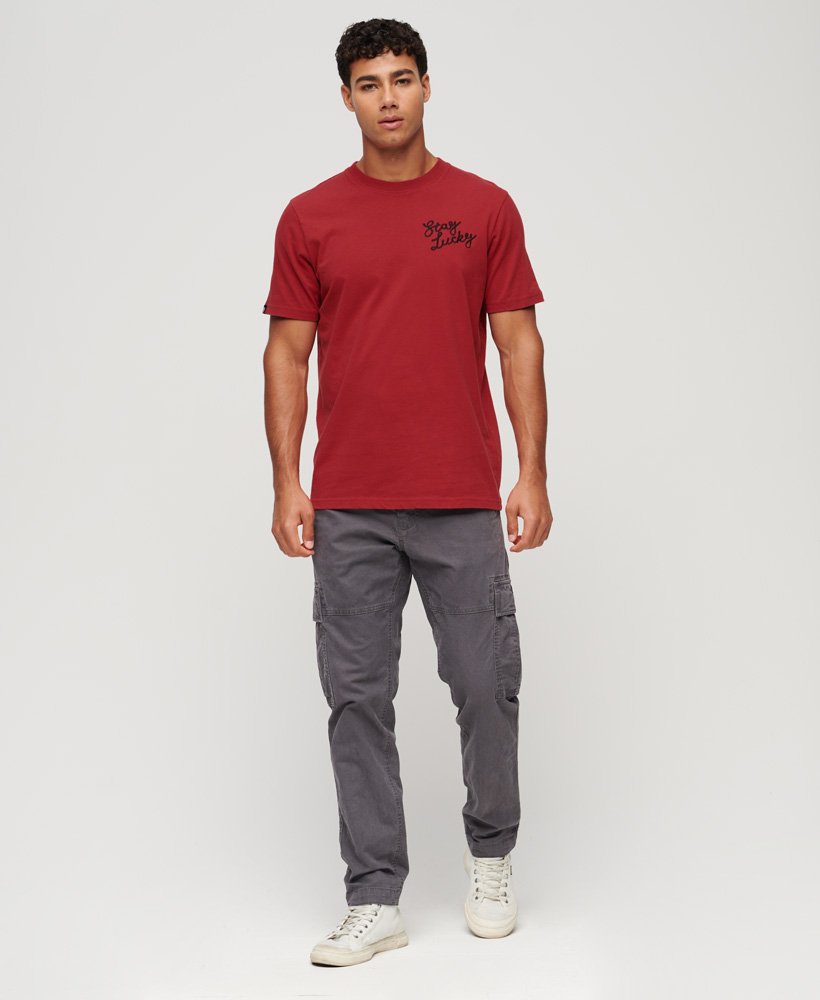 stay lucky graphic t-shirt in chilli pepper red