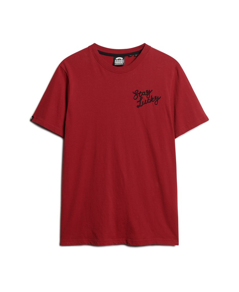 stay lucky graphic t-shirt in chilli pepper red