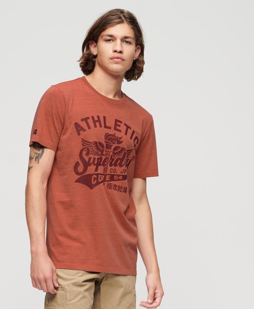 college scripted graphic t-shirt in paprika overdyed marl