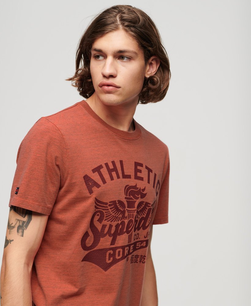 college scripted graphic t-shirt in paprika overdyed marl