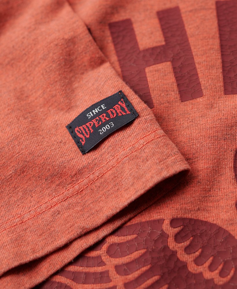 college scripted graphic t-shirt in paprika overdyed marl