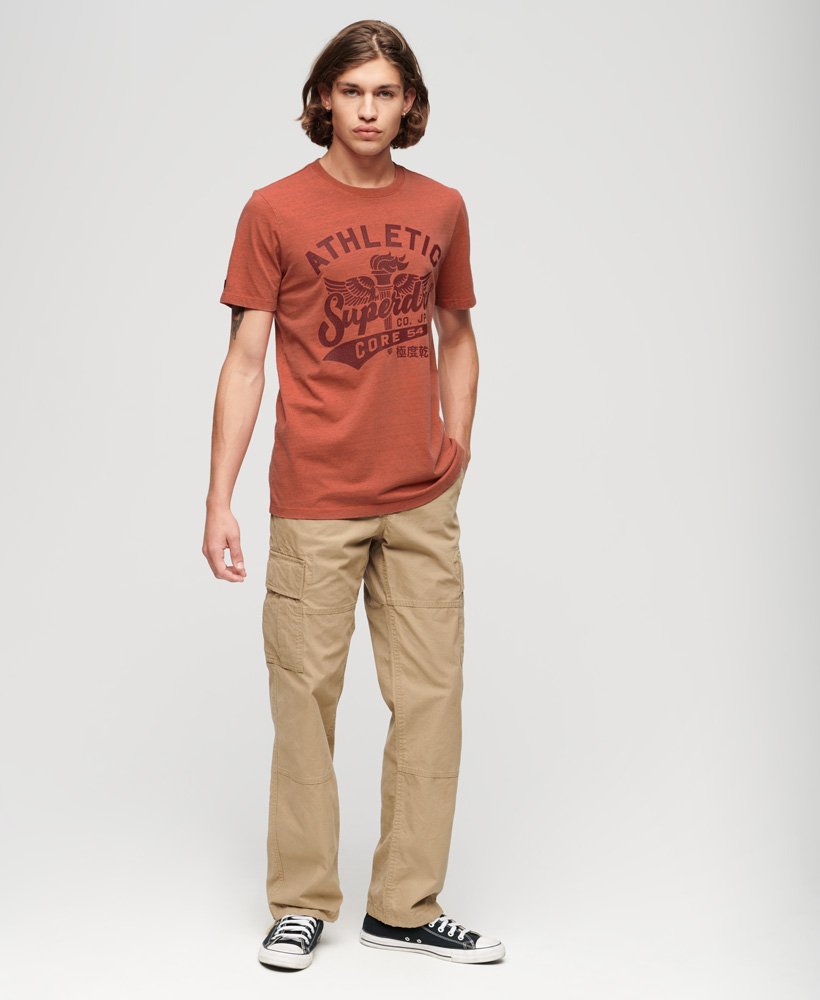 college scripted graphic t-shirt in paprika overdyed marl