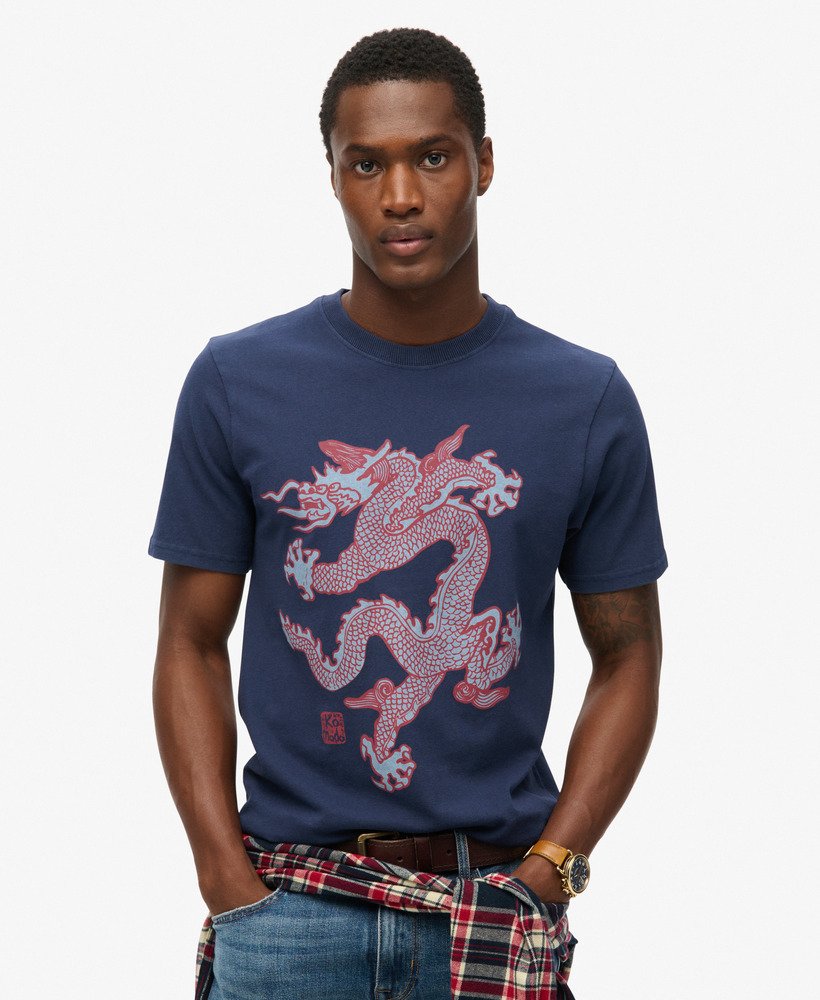 superdry x komodo vintage t-shirt in diepblauw