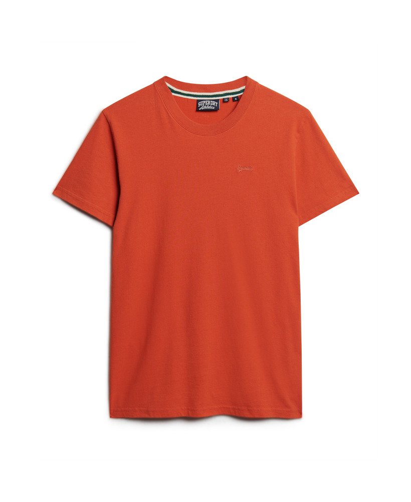 essential t-shirt met klein logo van biologisch katoen in denim co. roestbruin.