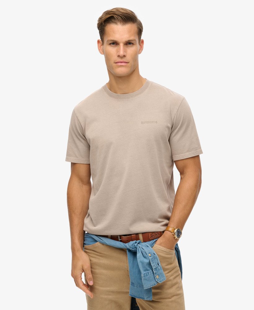 overgeverfd logo losvallend t-shirt in diepbeige slub