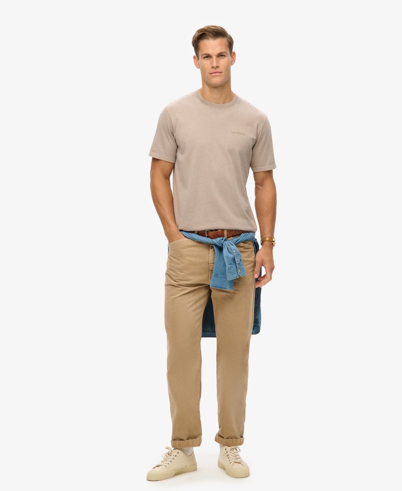 overgeverfd logo losvallend t-shirt in diepbeige slub