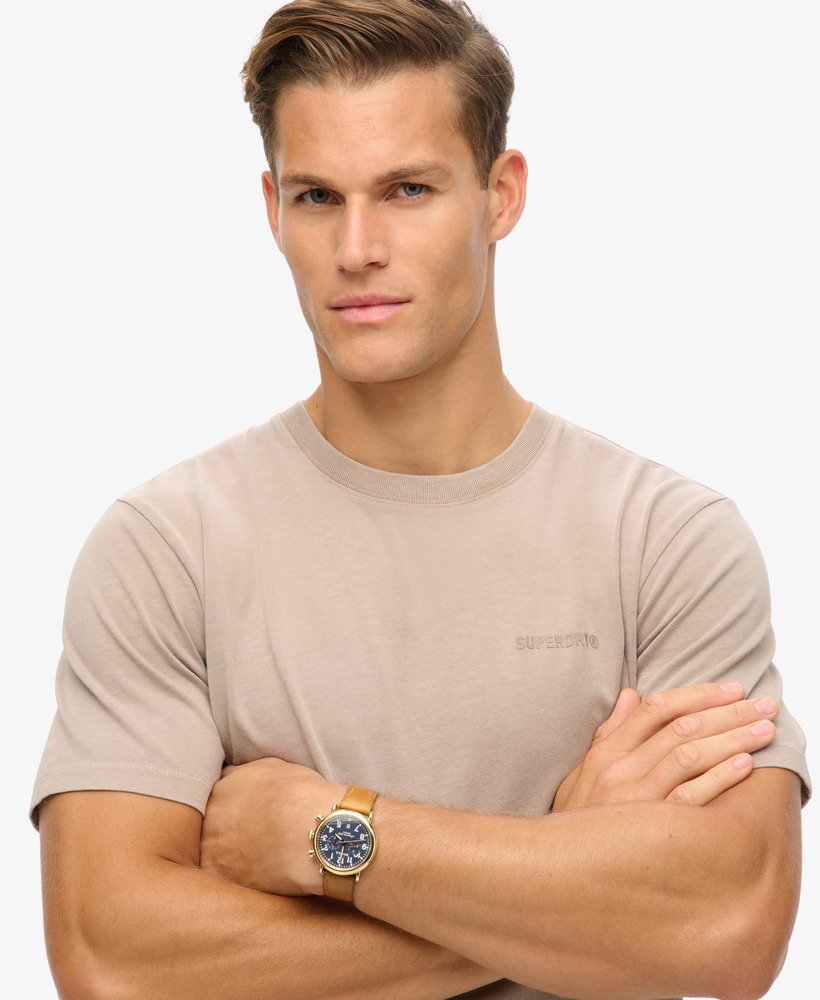overgeverfd logo losvallend t-shirt in diepbeige slub