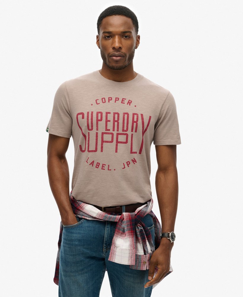 copper label workwear t-shirt in diepbeige slub