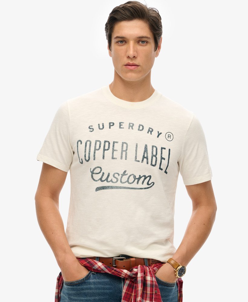 copper label workwear t-shirt in crèmekleurige slubstof