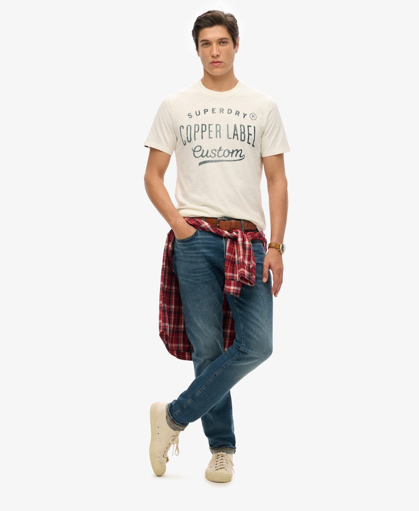 copper label workwear t-shirt in crèmekleurige slubstof