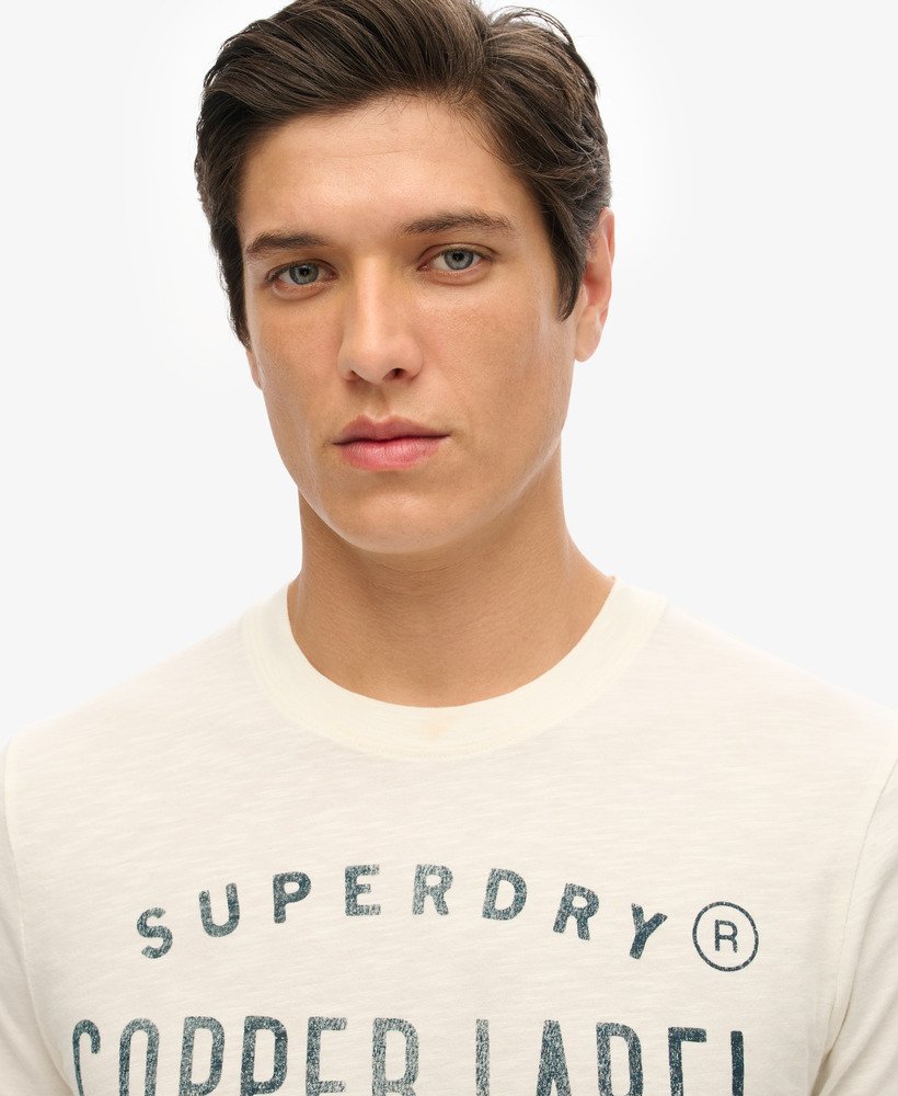 copper label workwear t-shirt in crèmekleurige slubstof