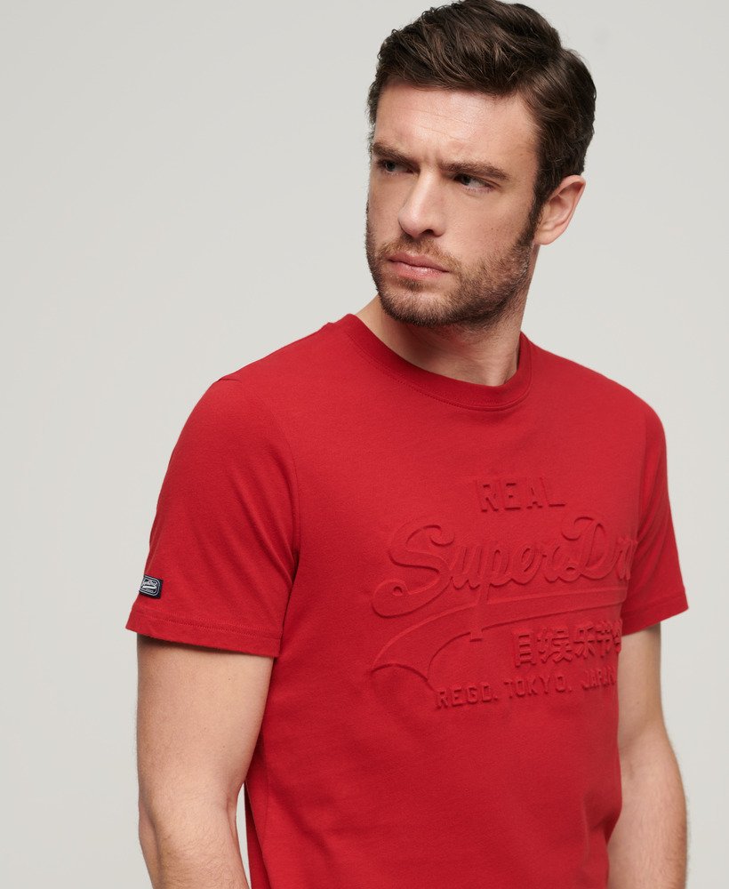 t-shirt met reliëf vintage logo in expeditie rood