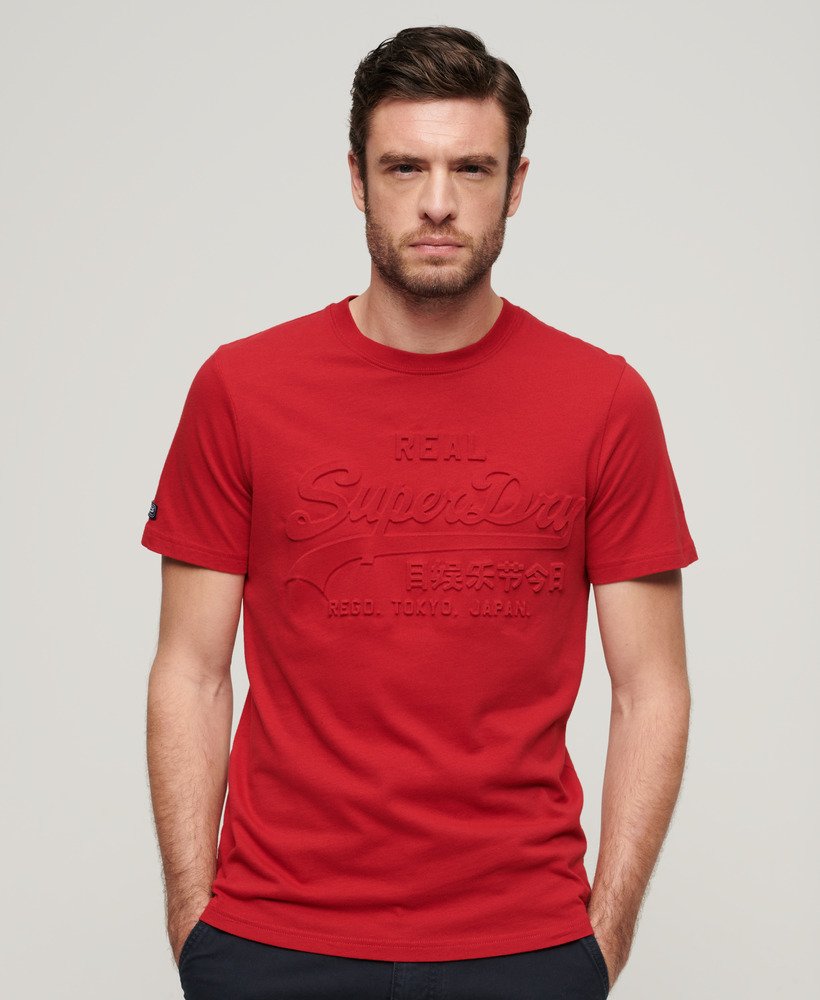 t-shirt met reliëf vintage logo in expeditie rood
