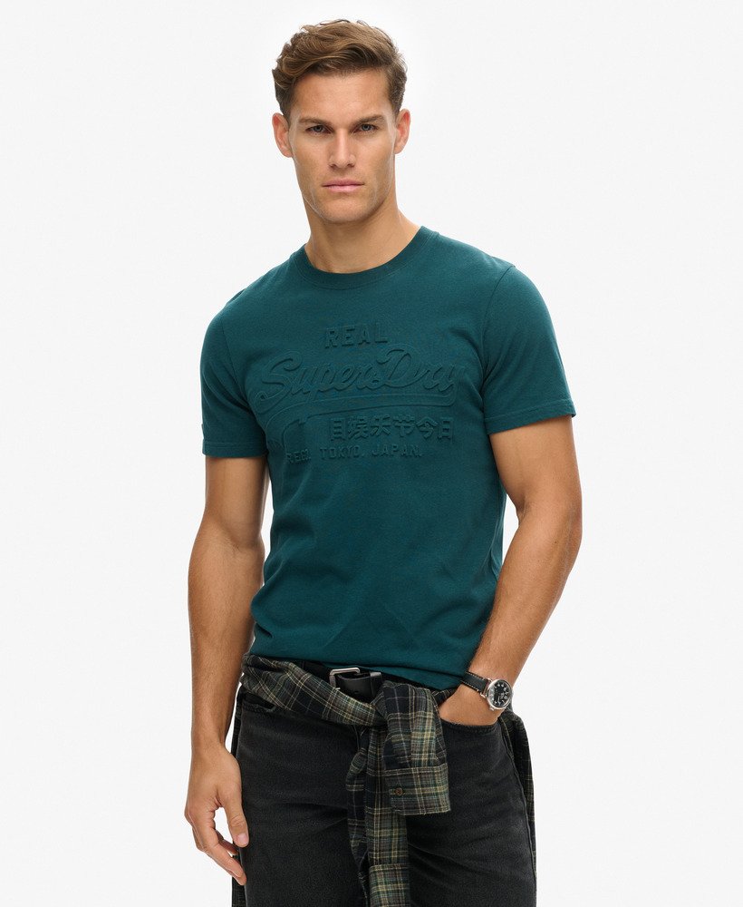 t-shirt met reliëf vintage logo in donker dennengroen